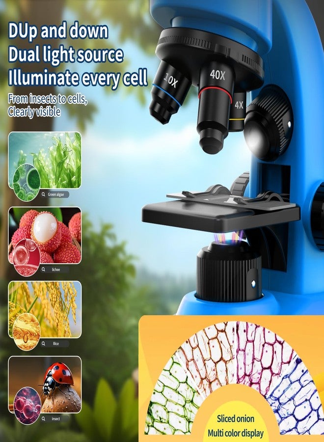 WSDMIC Microscope for Kids Scientific Experiment Kit 40X-1600X Magnification LED Light Educational STEM Kit with Slides and Lab Tools (Blue) - Image 2